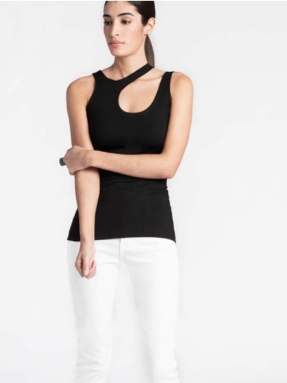 Sleeveless Black Asymmetric Cutout Tank Top
